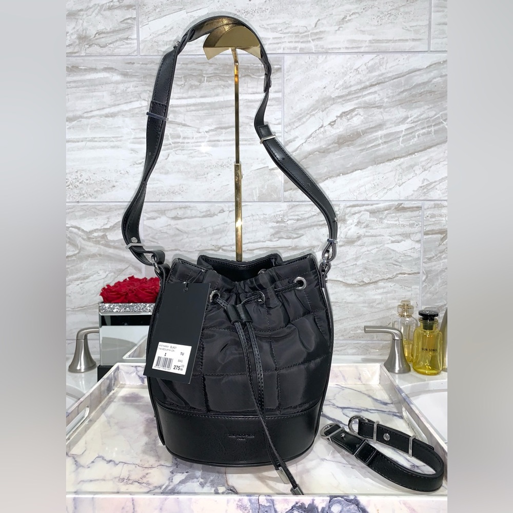 THE KOOPLES $295 NWT Tina Medium Nylon and Leather Bucket Bag.